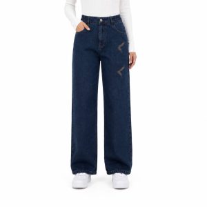 شلوار جین زنانه نیم بگ (Baggy) آبی کلاسیک - کمر فیت